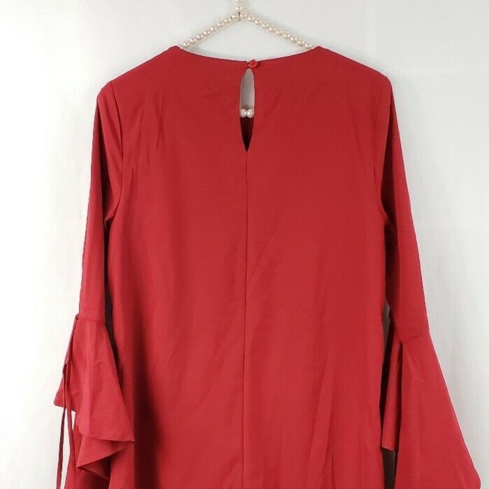 ⛔Lulu’s Made For Me Red Flounce Sleeve Shift Dress - Picture 5 of 7